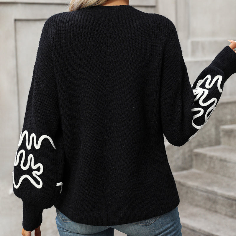 Pull en maille doux femme – Pull chic à détails ondulés sur les manches