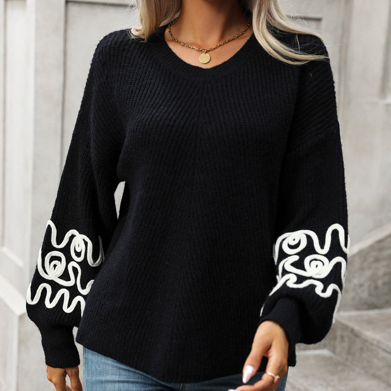 Pull en maille doux femme – Pull chic à détails ondulés sur les manches