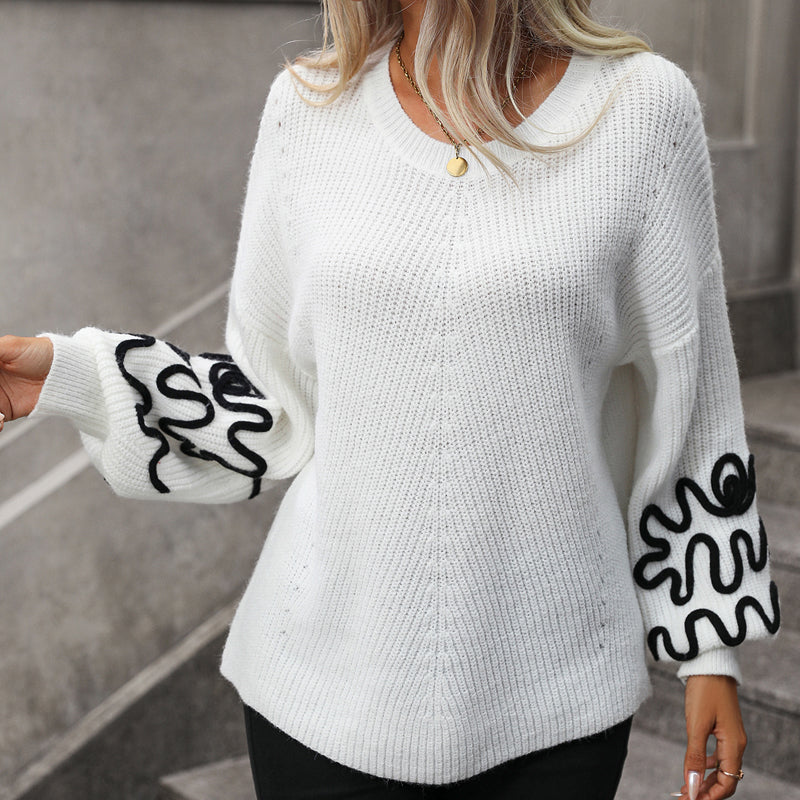 Pull en maille doux femme – Pull chic à détails ondulés sur les manches