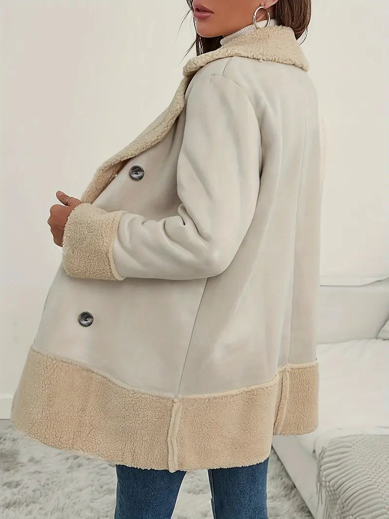 Manteau long femme en laine polaire – Élégant manteau beige chaud et chic