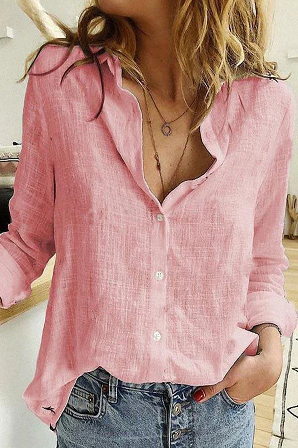 Blouse élégante femme – Chemisier en lin et coton à col classique et manches longues