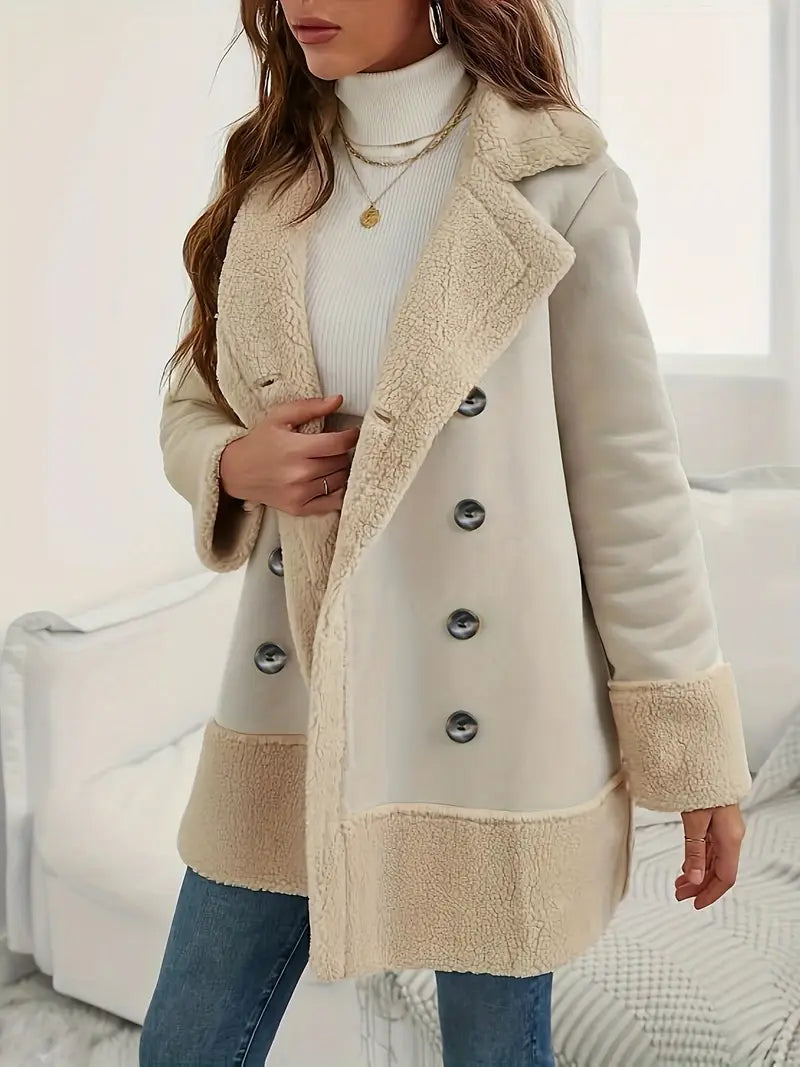 Manteau long femme en laine polaire – Élégant manteau beige chaud et chic