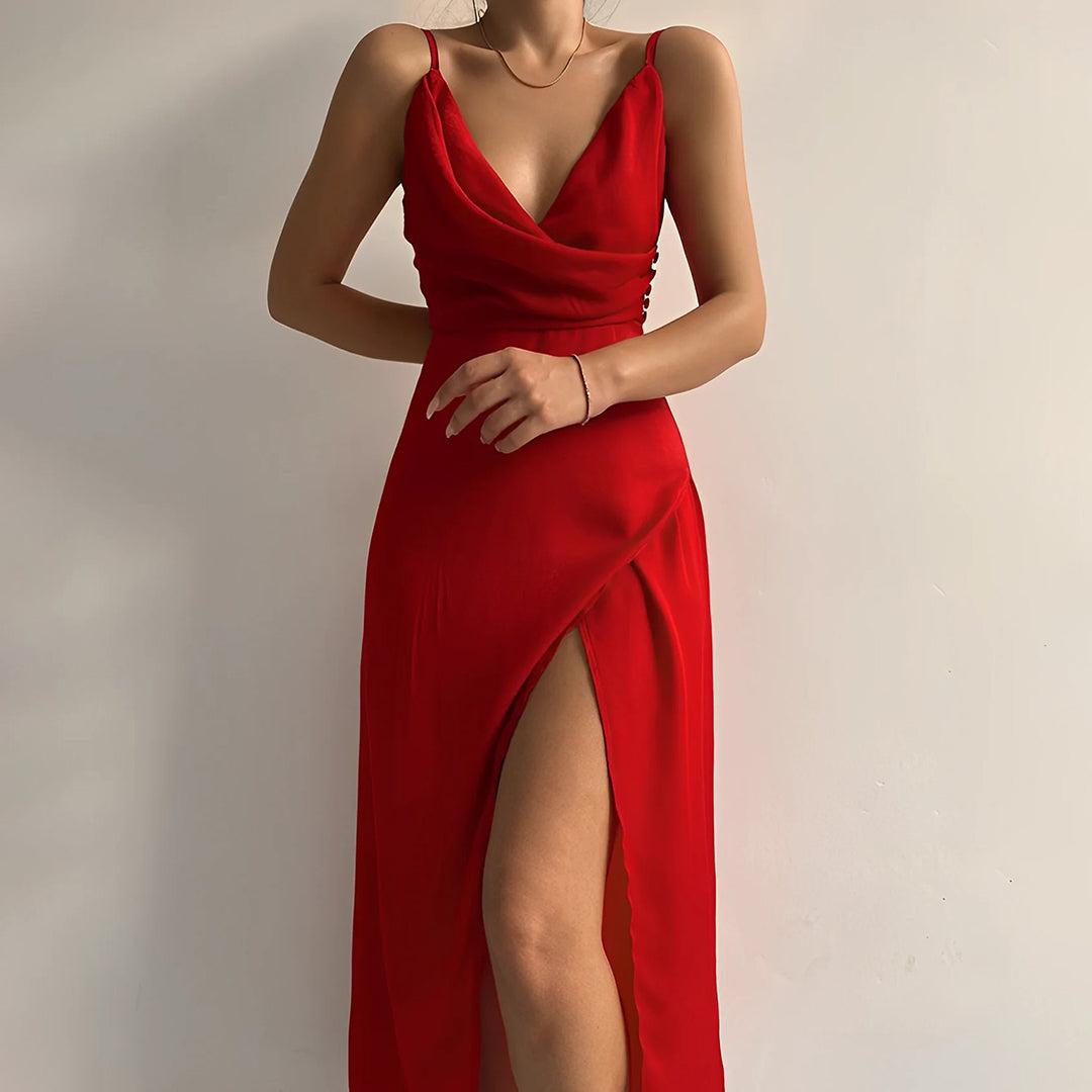 Robe de soirée femme – Robe fendue élégante à bretelles chic et raffinée